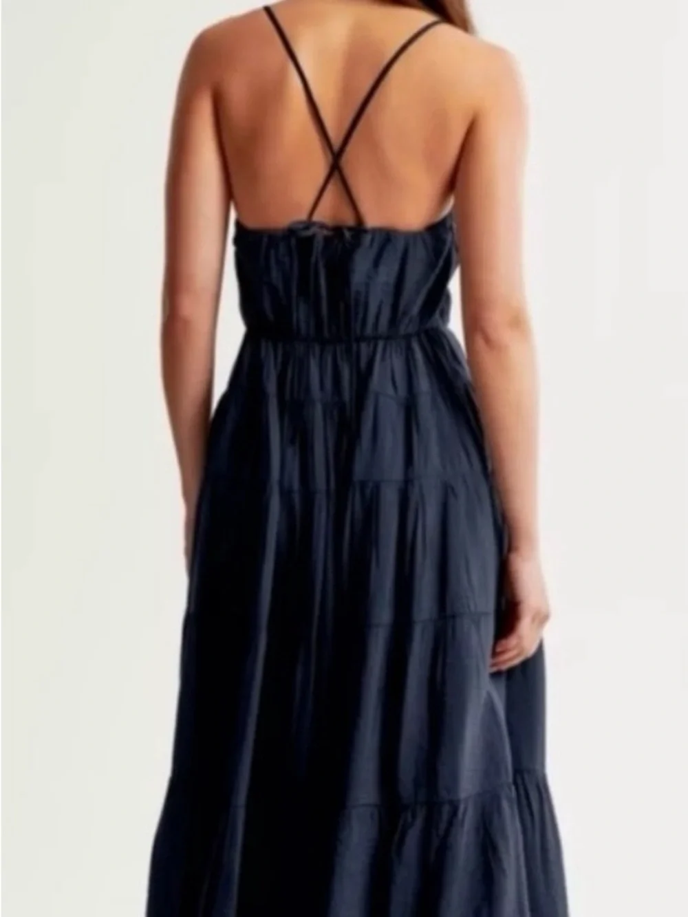 Abercrombie & Fitch Navy Tiered Maxi Dress with Spaghetti Straps